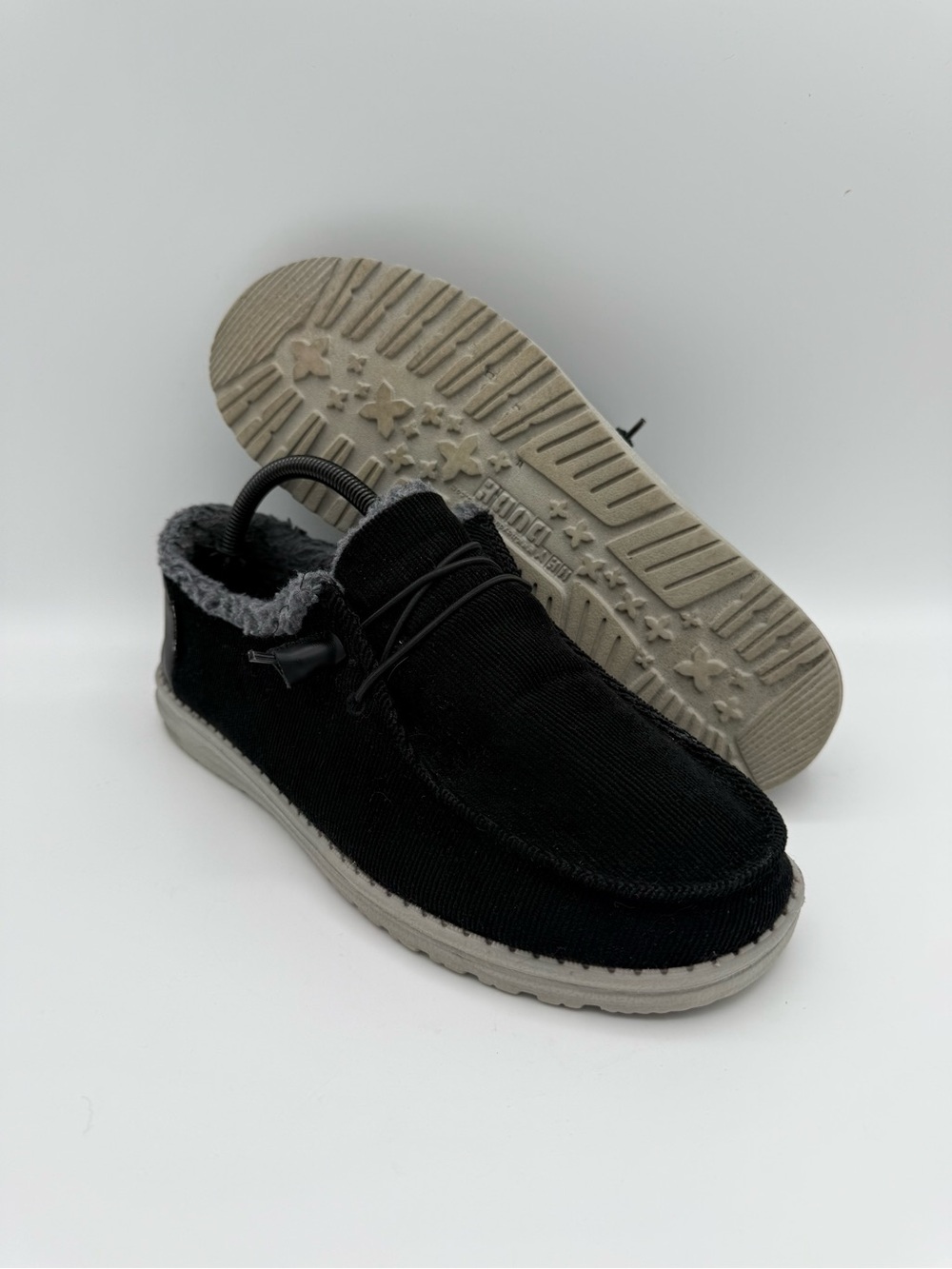 Women's Hey Dude Wendy Corduroy Black Fleece Lined Slip-On Casual Shoes Size 10